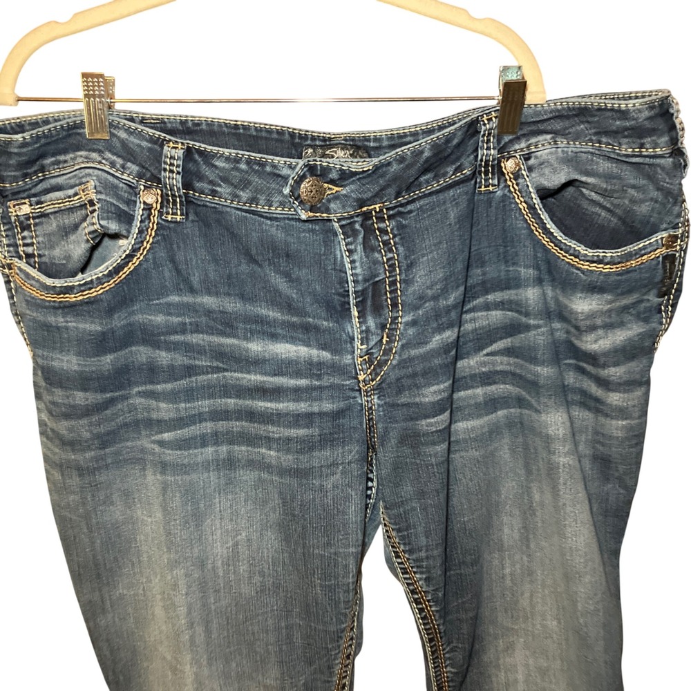 Silver Jeans Tuesday Bootcut Women Size 16 1/2 Blue Contrast Stitching - Picture 2 of 9